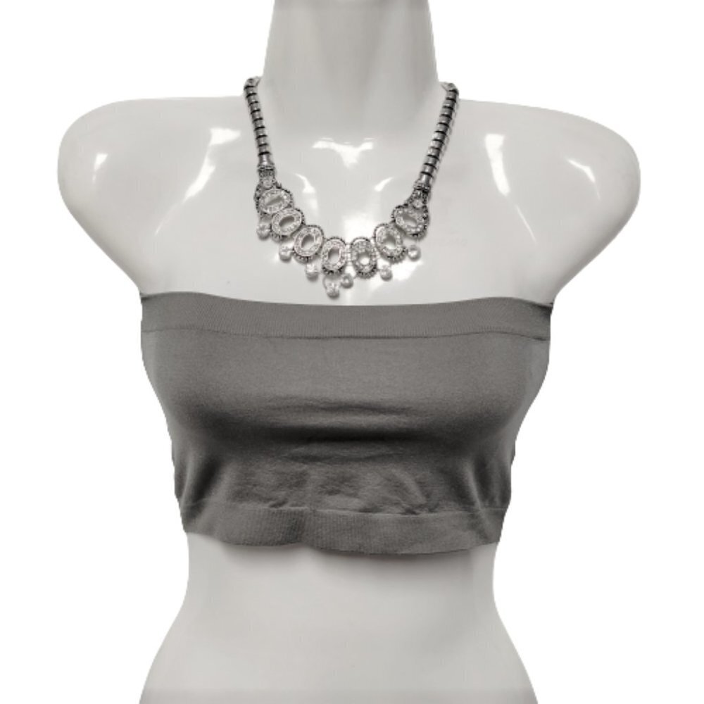GREY Crop Top Stretchy Ribbed Bandeau Tube Top - One Size- NEW